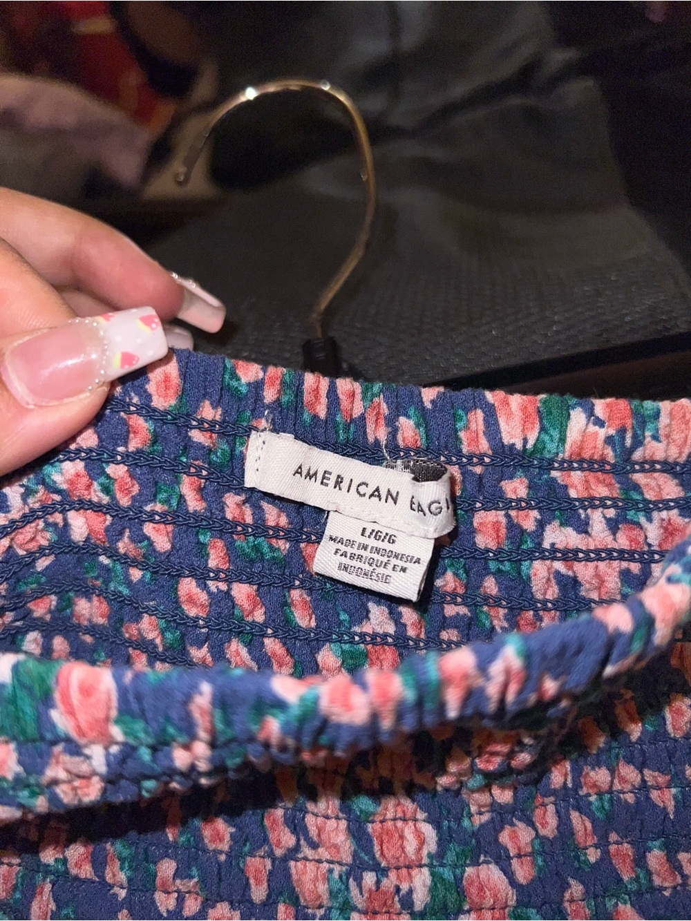 American Eagle Floral Navy Smocked Tiered Mini Skirt - Picture 3 of 3